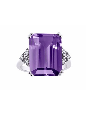 RYLOS Sterling Silver Ring 16x12mm Emerald-Cut Gemstone & Diamonds, Sizes 5-13