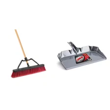 24 In. High Power Push Broom with Handle and Extra Wide 17 In. Industrial Dust P