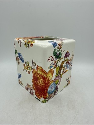 MacKenzie Childs White Flower Market Enamel Square Tissue Box Cover
