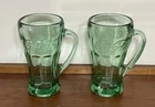 VTG Libbey Embossed Green Glass Coca-Cola Heavy Mugs with Handles Set Of 2