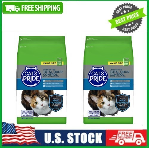 2 Bag Cat's Pride Total Odor Control Unscented Cat Litter 24lb Bag