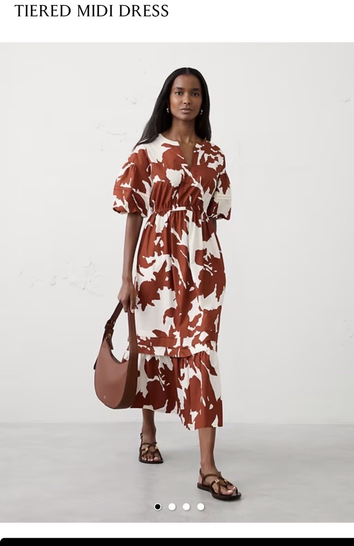 Banana Republic Factory Tiered Midi Dress Red Floral XL | eBay