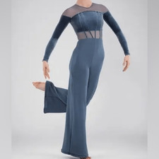 WEISSMAN Elite Dance Costume unitard blue velvet Tiberius 17819 LC-large child