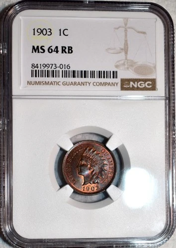 NGC MS-64 RB 1903 Indian Head Cent, Attractively Toned, Red-Brown specimen.