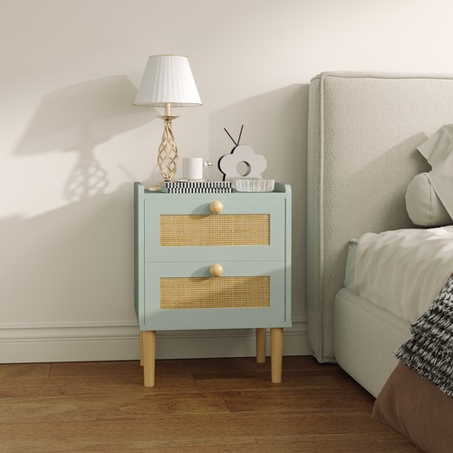 HOMCOM Cassettiera per Camera da Letto in Rattan Boho, Cassettiera a 2 Cassetti, Verde Oliva - Foto 9 di 11