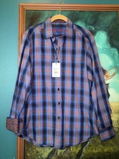 NWT Robert Graham Flip Cuff Red Blue Boomer Plaid Dress Shirt Mens Medium 198