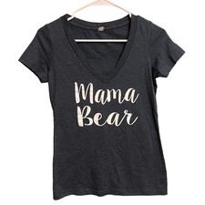Super Soft Mama Bear Dark Gray White Short Sleeve V-Neck T Shirt Size Small