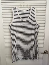 PACT Soho Tank Dress A Line Wm XL White/Black Stripe Organic Cotton Casual EUC