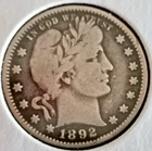 1892O Barber 90% SILVER Quarter in FINE condition. Nice coin