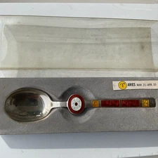 A. Michelsen Paul Rene Gauguin enamel & silver spoons, Zodiac Aries Sun Sign