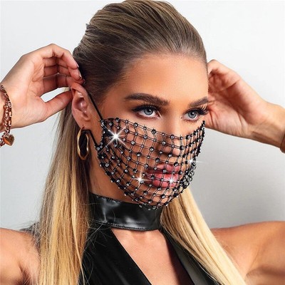 Crystal Bling Diamond Hollow Out Mesh Rhinestone Face Mask Sequin