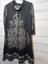 Papillon Vancouver Women's Black Floral 1/2 Sleeve Stretch Dress Size LARGE