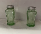 Hazel Atlas Uranium Glass Salt Pepper Shakers Green Paneled Depression Glass