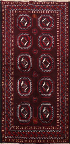 Balouch Afghan Oriental Area Rug Burgundy Wool Hand-knotted Foyer Carpet 3x6 - Picture 1 of 17