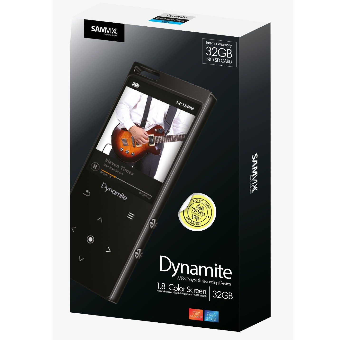 SAMVIX Dynamite Kosher MP3 Player 32GB Bluetooth Touch Voice Recorder (Black)