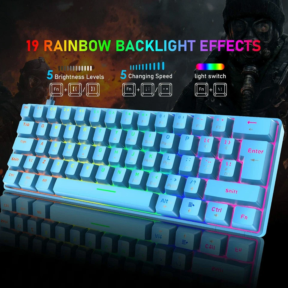 Wired 62 Keys Gaming Keyboard Mouse Combo Mechancial Rainbow RGB Backlit PC Xbox - Image 3 of 4
