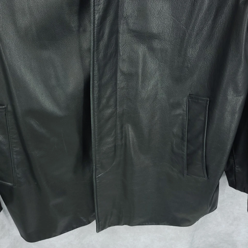 Banana Republic Jacket Mens Large Black Leather Button Up Biker Moto Bomber - Image 2 of 4