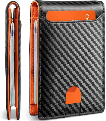Genuine Leather Mens Slim Wallet RFID Blocking Bifold Wallets for Men Minimalist