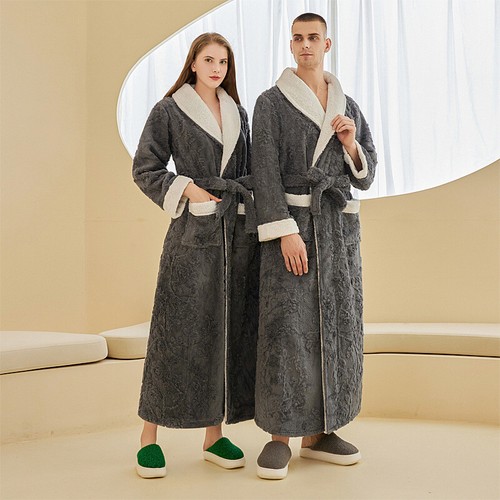 Luxury Velvet Thicken Unisex Bathrobe Hotel Kimono Long Style Soft Dressing Gown