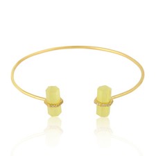 Yellow Moonstone CZ Gemstone 925 Silver Pencil Design Cuff Bangle Jewelry