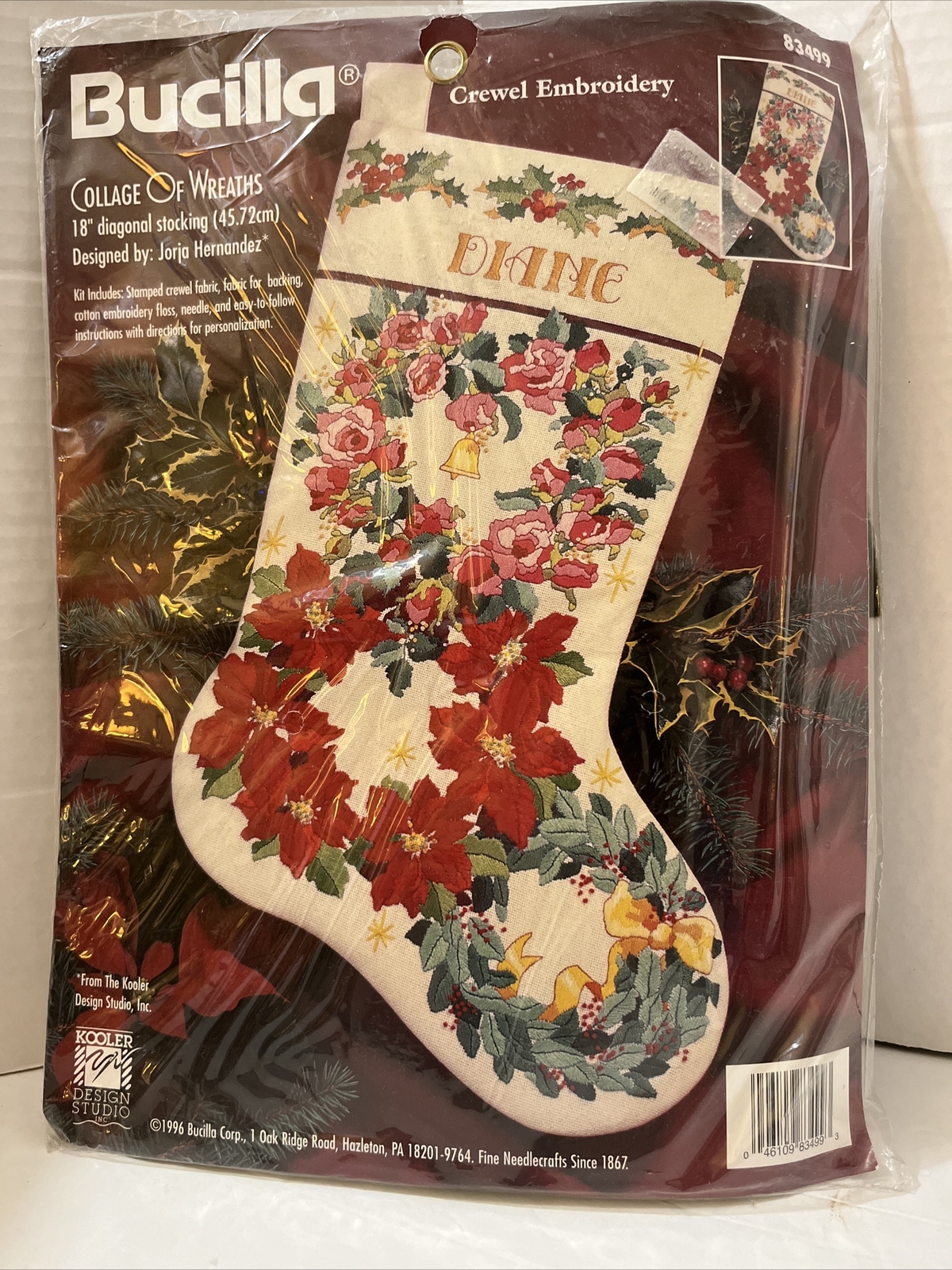 VTG 1996 Bucilla Crewel Embroidery Christmas Stocking Kit "Collage Of