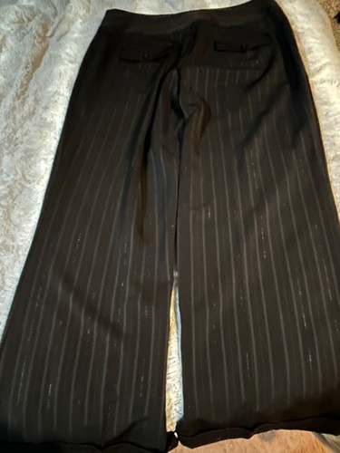 Studio 1940 Black Pinstripe Flat Front Zip Pants Cuffed Size 14P Wide Leg Women - Picture 6 of 9