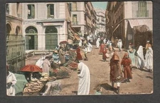 unmailed post card Alger Place Randon rue Mareros street market people/Ed Aqua