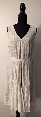 New Lane Bryant sz 18 Fit Flare Dress tank lacy eyelet ivory tan inner  4404