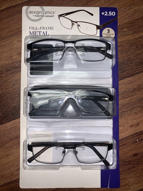 Design Optics Foster Grant Full Frame Metal 2 50 Reading Glasses 3pk For Sale Online EBay