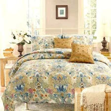 100% Cotton Floral 3-pc. Reversible Embroidered Quilt Set - King