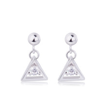 925 Sterling Silver Triangle Round CZ Ball Stud Dangle Earrings Gift PE26