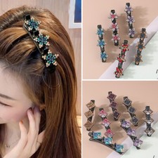 Sparkling Crystal Stone Braided Hair Clips Satin Rhinestone Fabric Hair Bands //