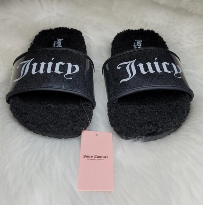 Juicy Couture Women’s Size 10 Saga Black Fuzzy Sherpa Slide Sandals New With Tag - Image 2 of 4
