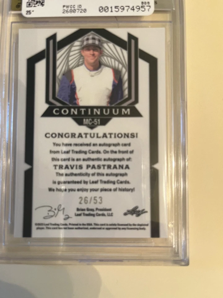 2023 Leaf Metal Continuum Travis Pastrana Prismatic Autograph card Beckett 9 10 - Image 2 of 2