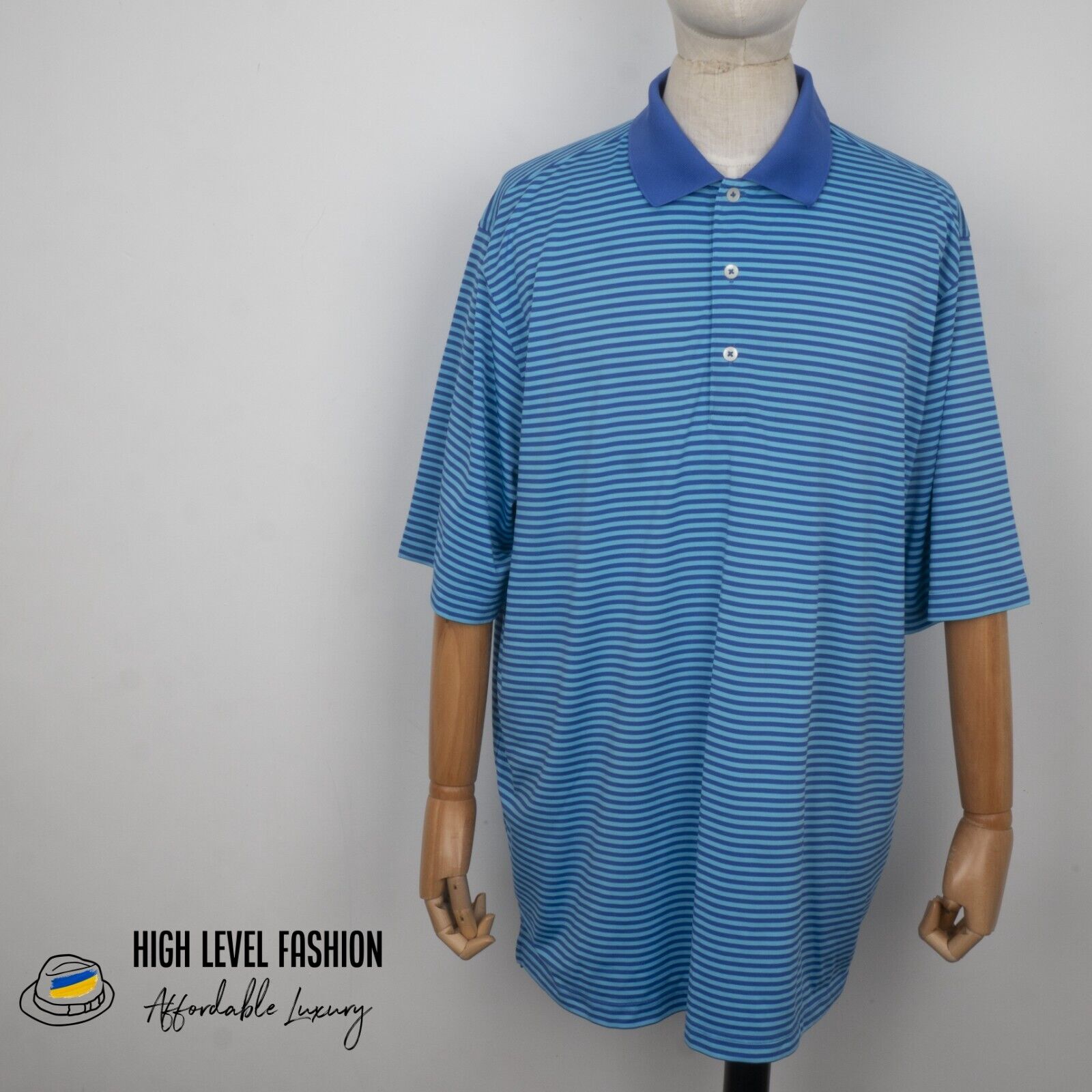 DONALD ROSS Men's Golf Blue Collared Short Sleeve Striped Polo T-Shirt Size XL