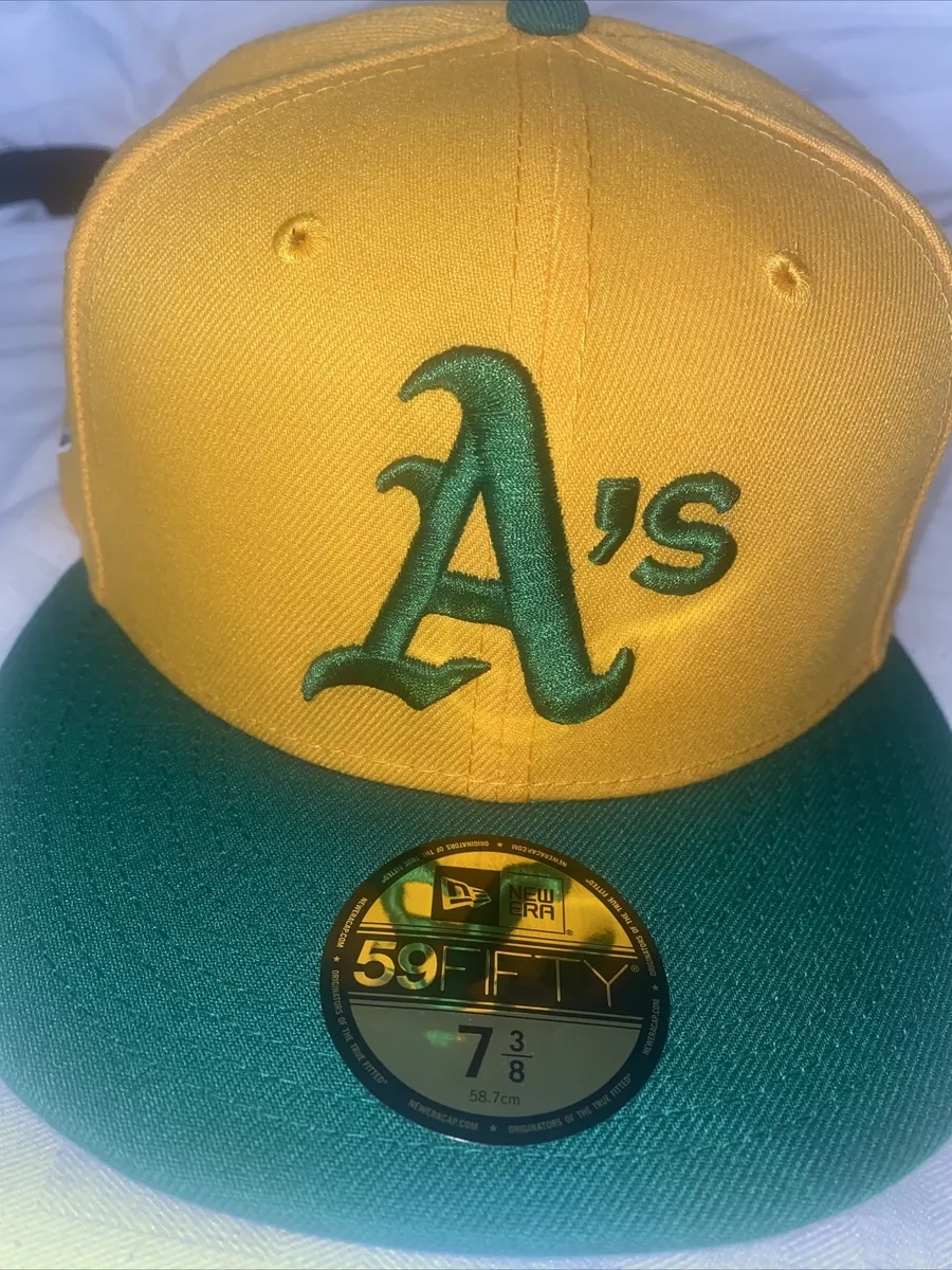 7 3/8 oakland athletics yellow/kelly green 25th anniversary grey bottom  fitted