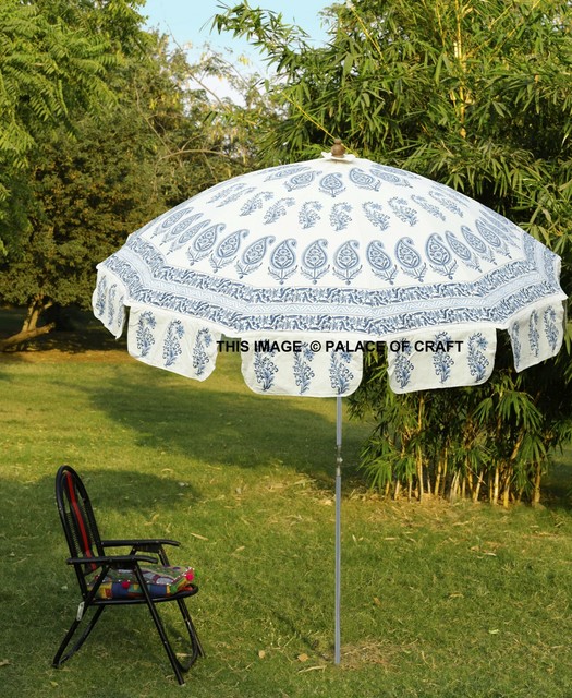 Indian Hand Block Paisley Print Round Garden Parasol Outdoor Umbrella Sun Shade Ebay