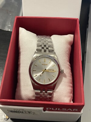 NEW* Pulsar PXF108 Men's Dress Silver Dial Stainless Steel Silver Band Watch