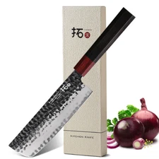 TURWHO 7inch Nakiri Kitchen Chef Cooking Knife 3-Layer 9Cr18Mov Hi-Carbon Steel