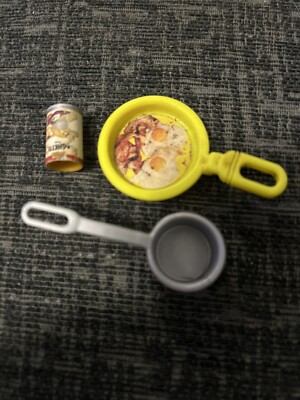 Barbie gelbe Vintage Bratpfanne Eier Speck Frühstück Spaghetti Os Silber Pfanne