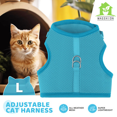 Adjustable Cat Pet Harness Adjustable Breathable Mesh Walking Kitten Chest Blue