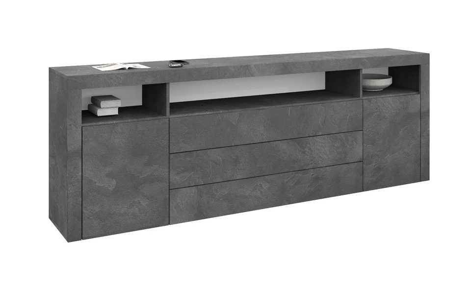 Sideboard 200cm Kommode Weiß Hochglanz Schwarz Beton Schrank Anrichte SANTA FE - Bild 4 von 4