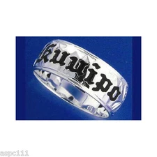 8MM SILVER 925 HAWAIIAN RING BLACK ENAMEL KUUIPO SCROLL SMOOTH EDGE SIZE 3 - 14