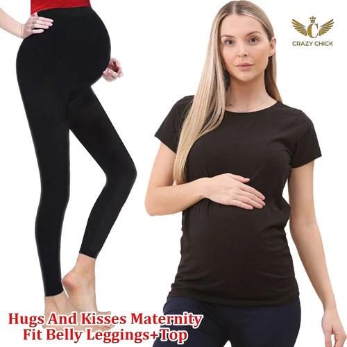 New High Waist Leggings for Pregnant Women Belly Support Maternity Trousers+top - Picture 2 of 32