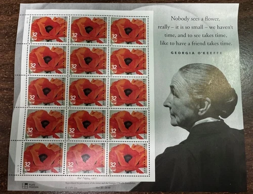 3069 Georgia O'Keefe US Stamp Sheet 15 MINT NH Red Poppy Flower .32 Vintage 1995
