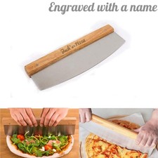 Premium Pizza Cutter Slicers Rocker with Wooden Handle & Personalised Engraving