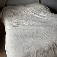 Vtg Acrylic Waffle Weave Blanket Woven Nylon Edge Full/Queen Size Off White