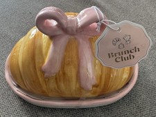 Viral B&M Brunch Club Croissant Butter Dish With Pink Bow Brand New
