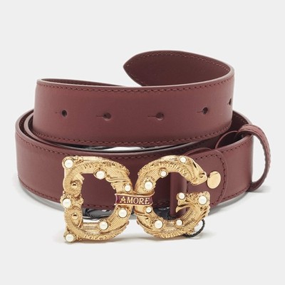 Dolce Gabbana DG Amore 105 CM Buckle Gürtel Burgundy Leder
