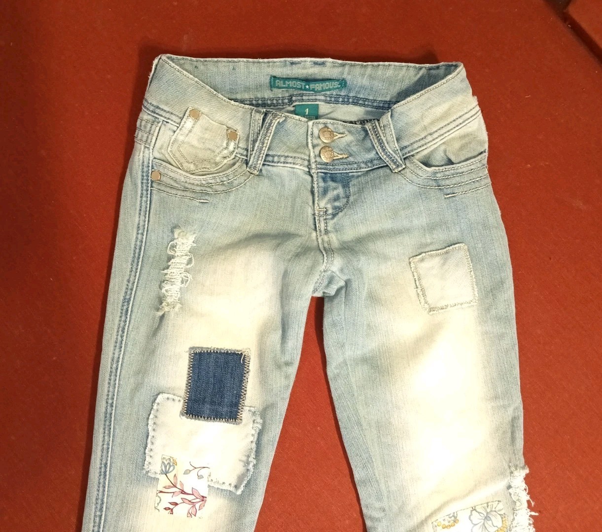Y2K Almost Famous Distressed Patchwork Flare Jean… - image 2
